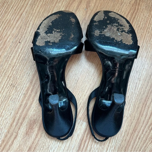 Stuart Weitzman Black Satin Open Toe Slingback Heels Size 7.5 - Picture 9 of 9